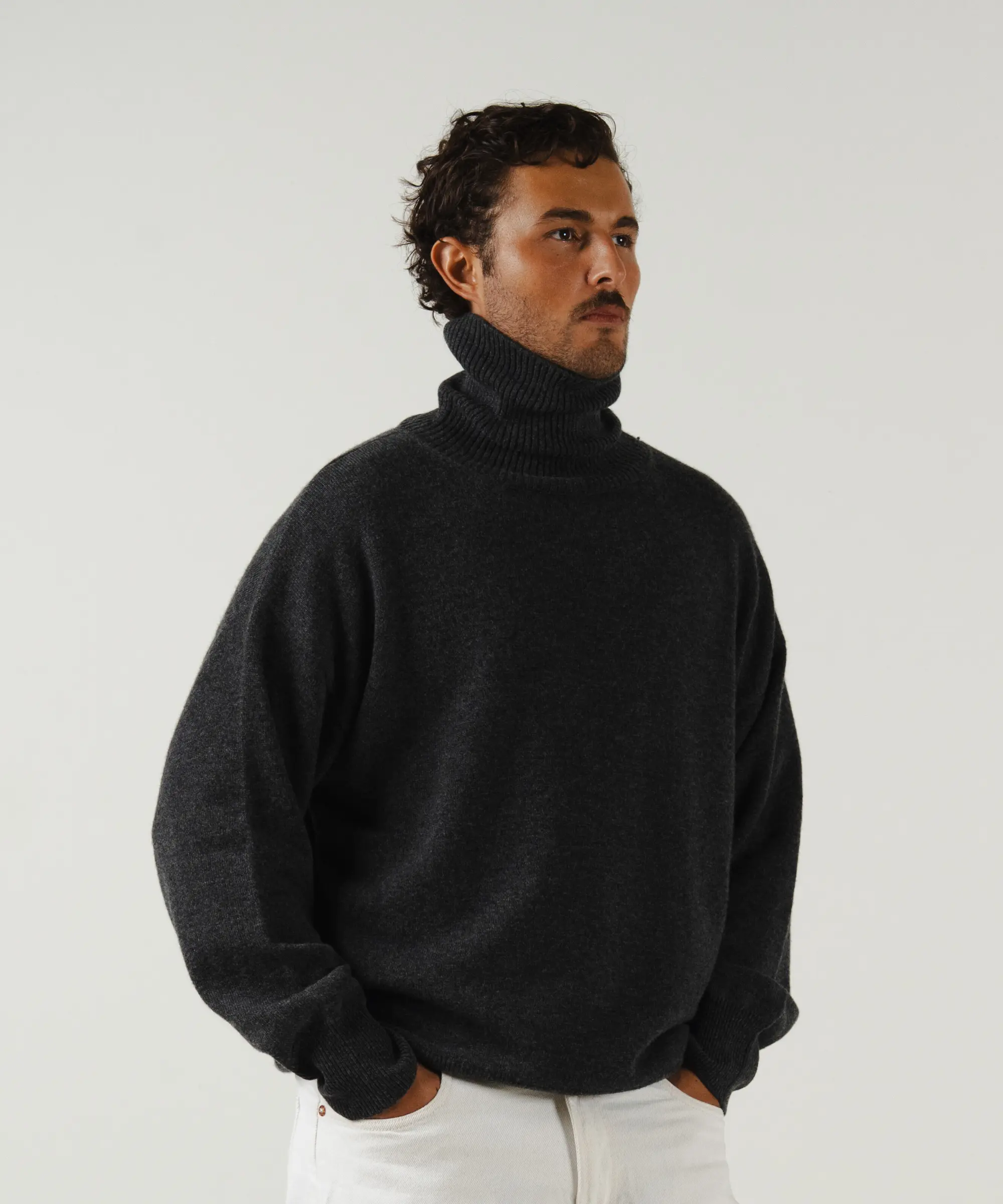 unisex turtleneck charcoal grey merino wool cashmere Casa Nodale