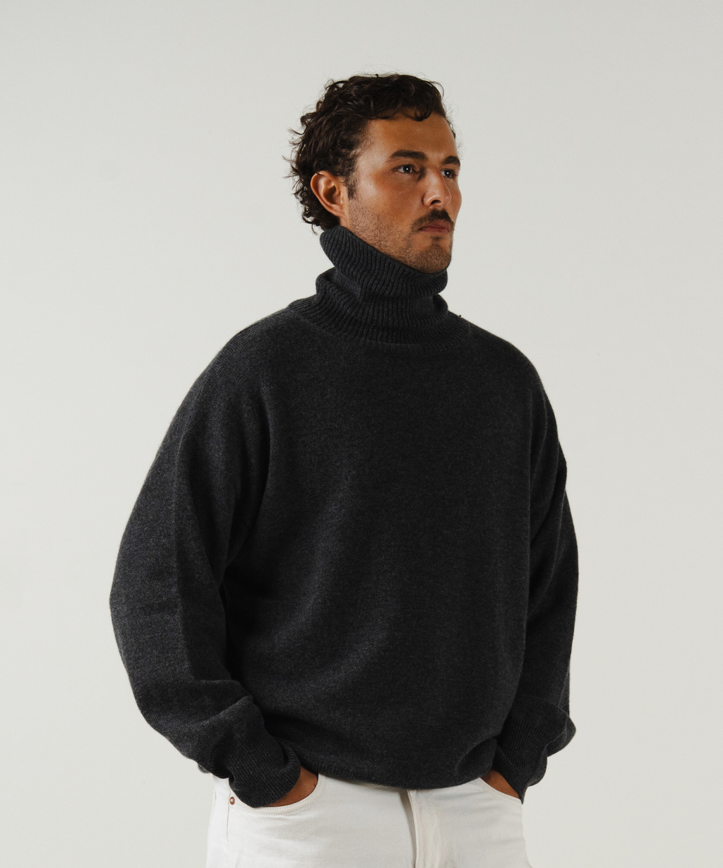 unisex turtleneck charcoal grey merino wool cashmere Casa Nodale