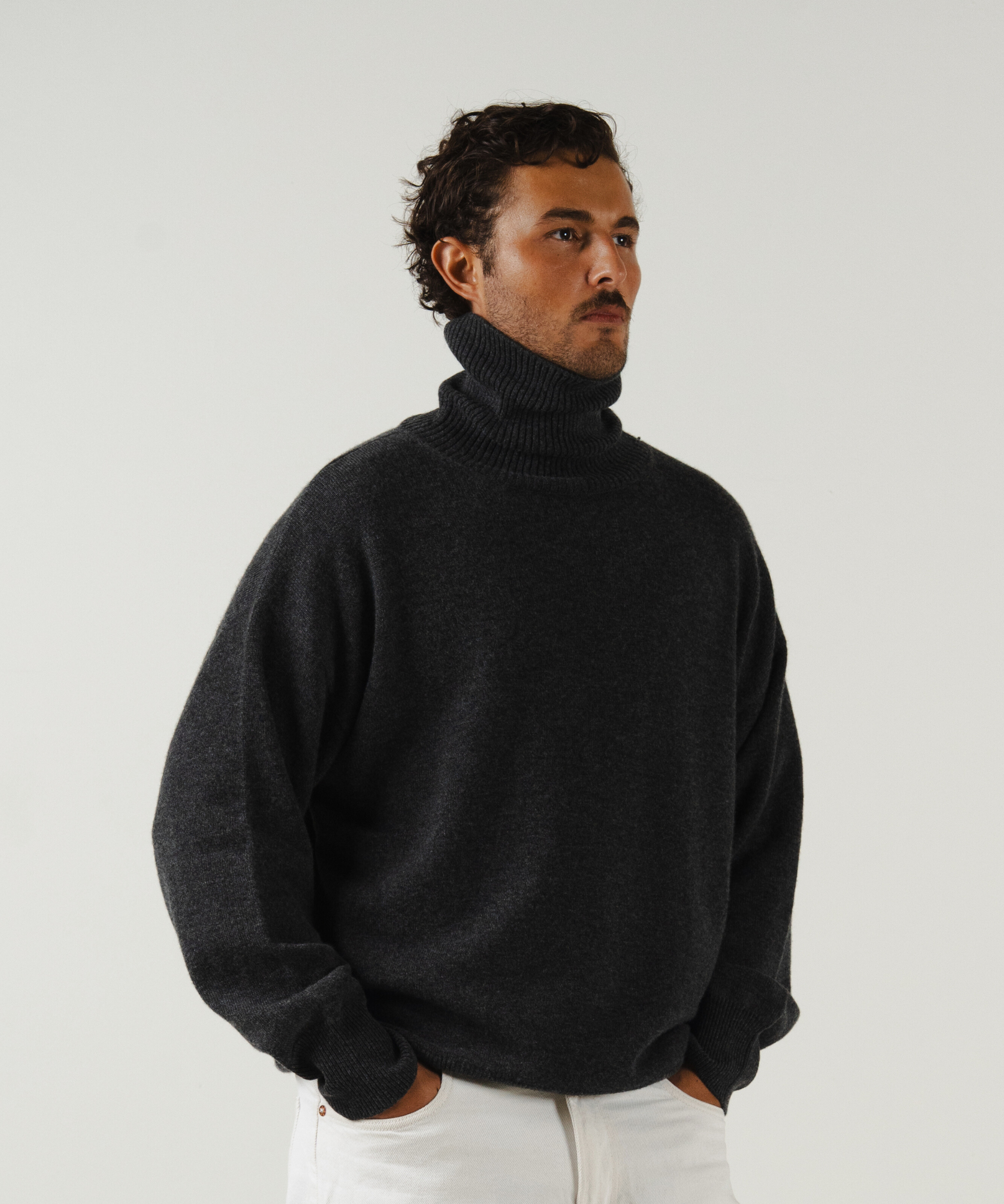 unisex turtleneck charcoal grey merino wool cashmere Casa Nodale