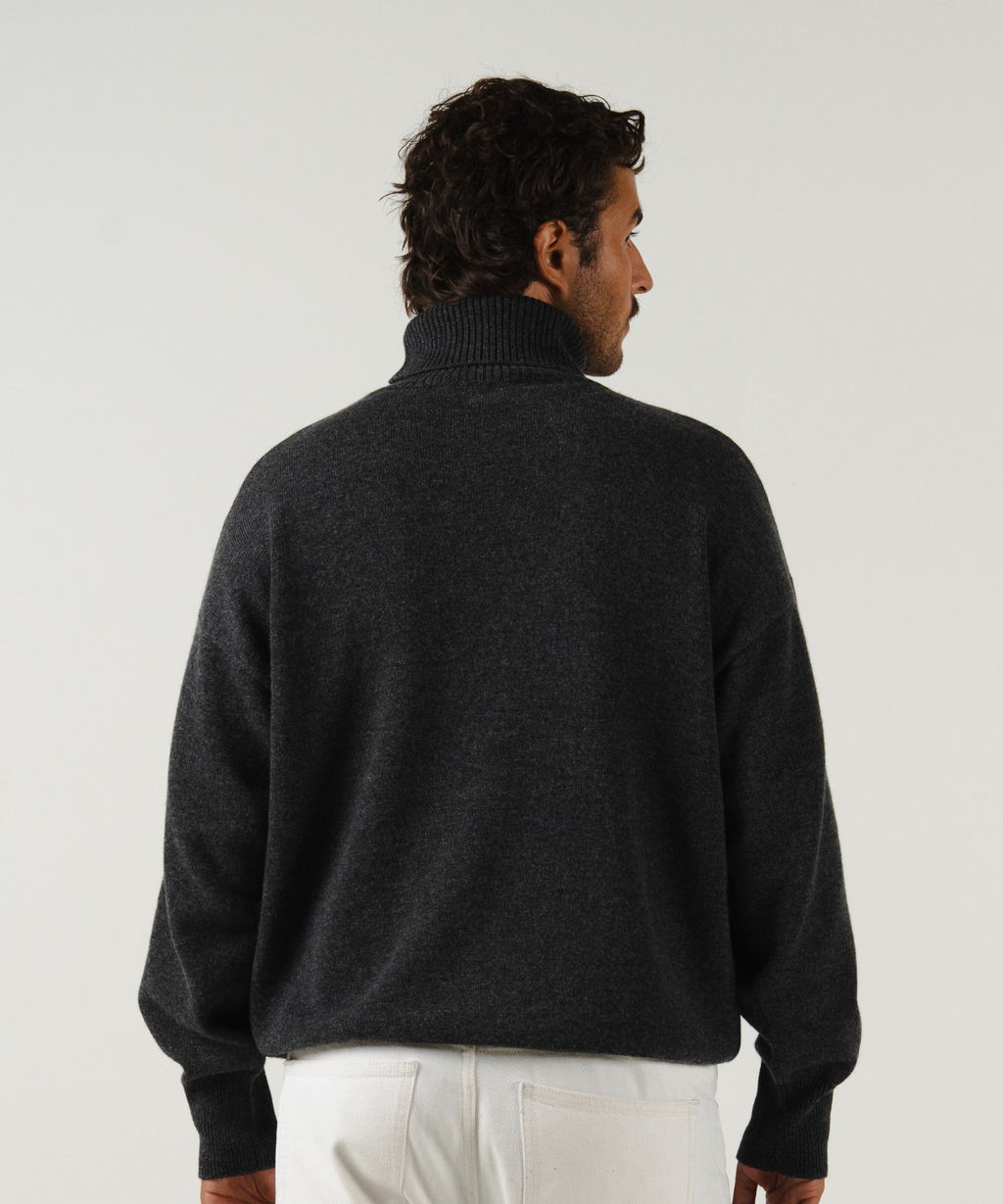 unisex turtleneck charcoal grey merino wool cashmere Casa Nodale