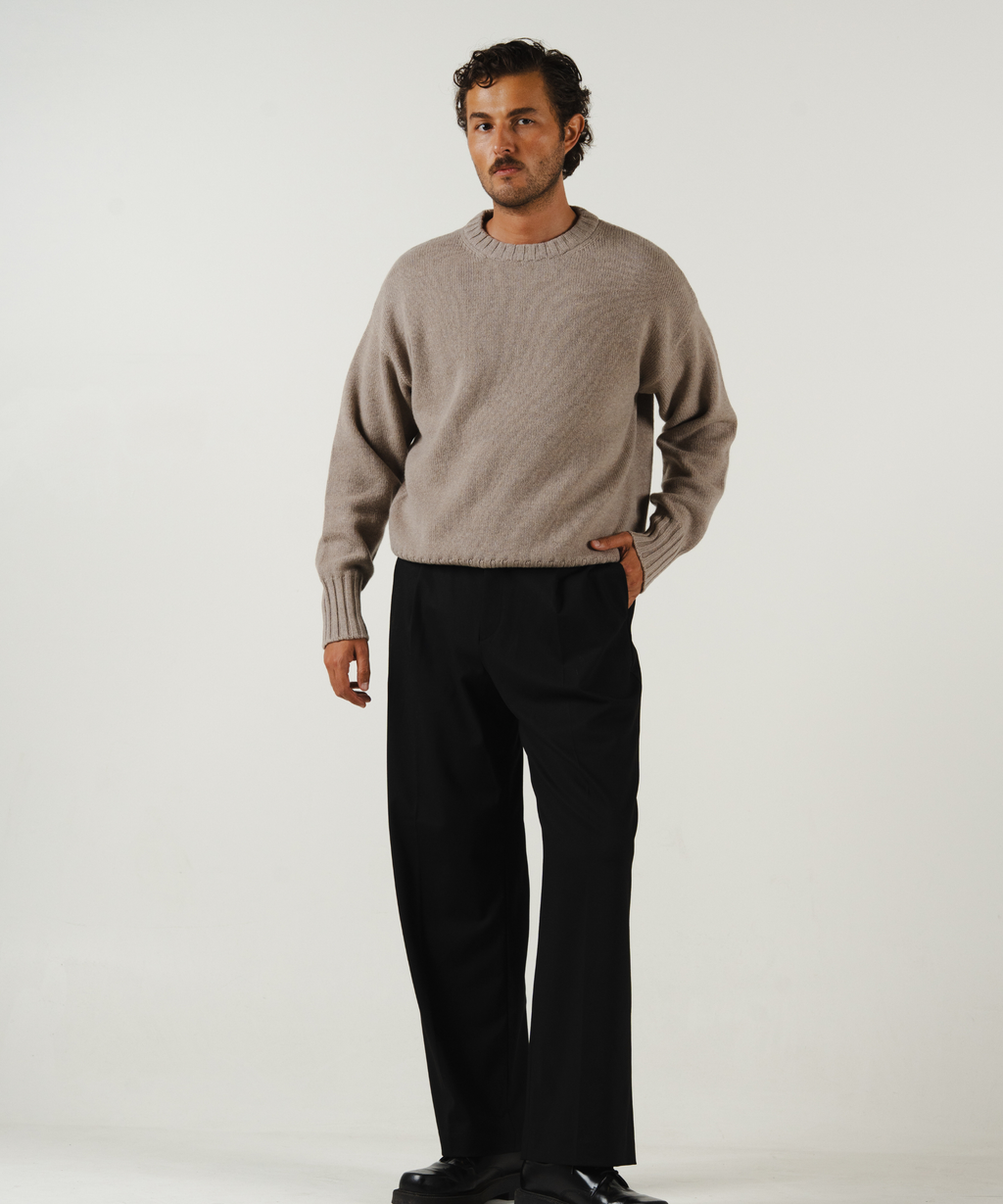 unisex crewneck taupe merino wool cashmere Casa Nodale