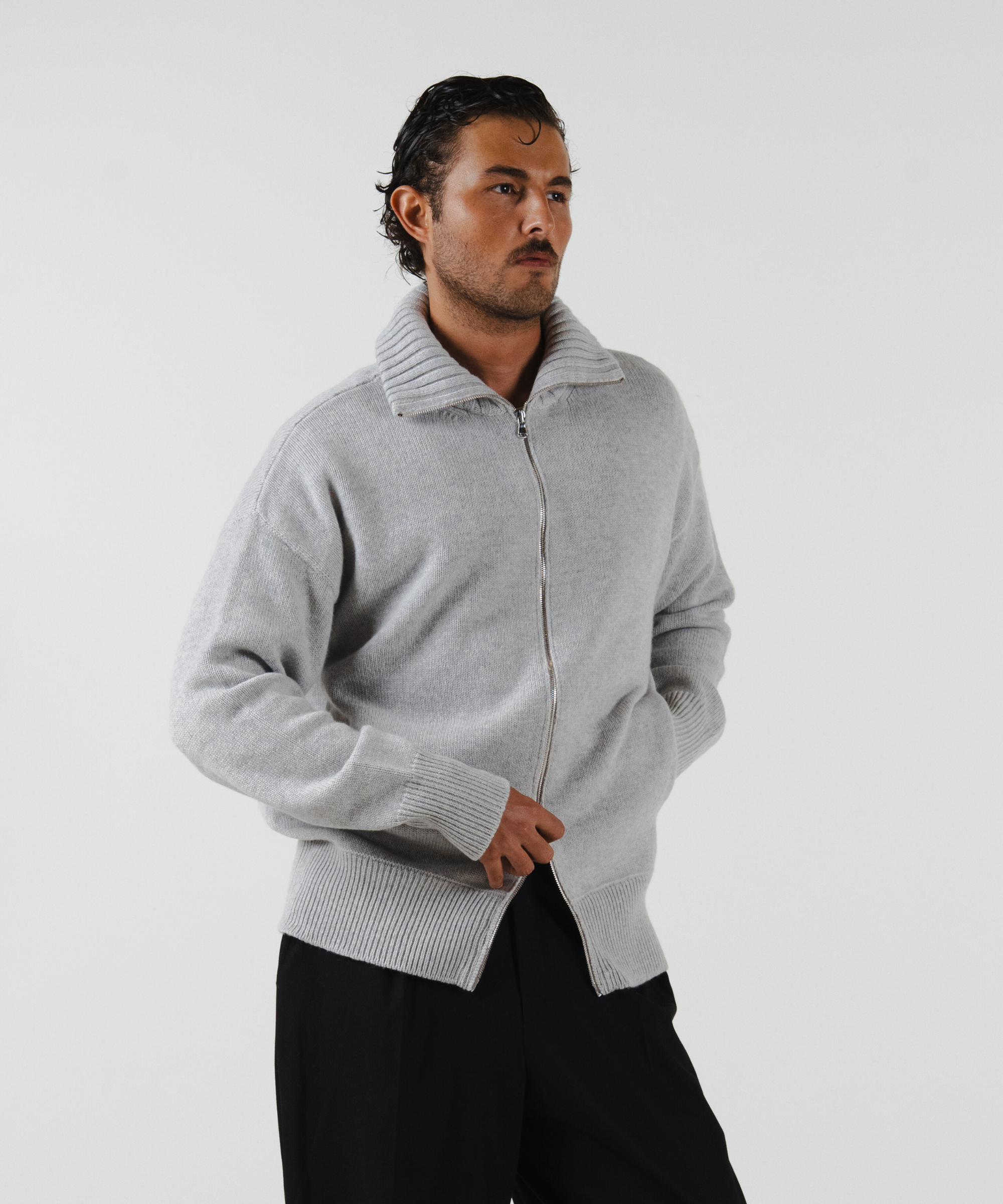 unisex Cardigan light grey merino wool cashmere Casa Nodale
